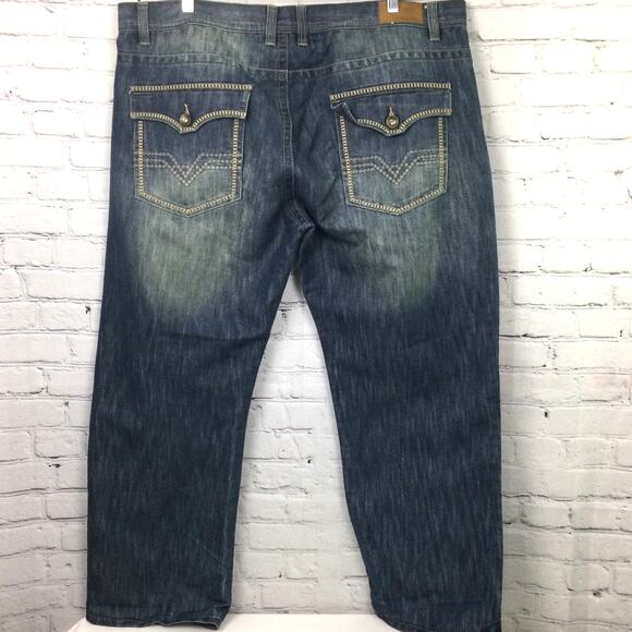 Halifax Men's Dark Wash Flap Pockets Straight Leg Jeans Blue Size 46 - Picture 3 of 10